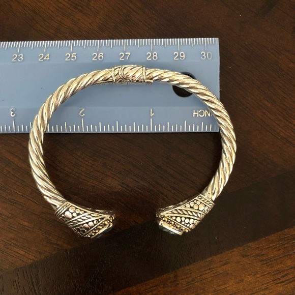 NWOT Samuel B. 925 Sterling Silver and 18k Gold Solid Blue Topaz Bangle - Picture 7 of 9